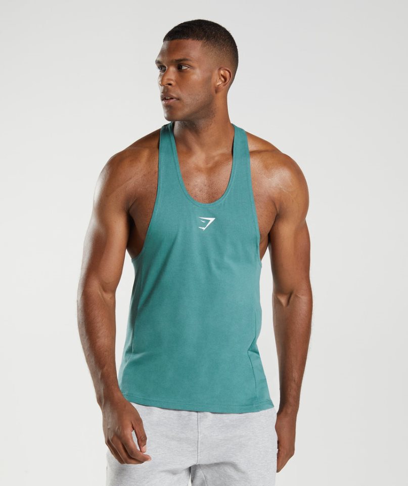 Men\'s Gymshark React Stringer Tanks Turquoise | CA D816A5